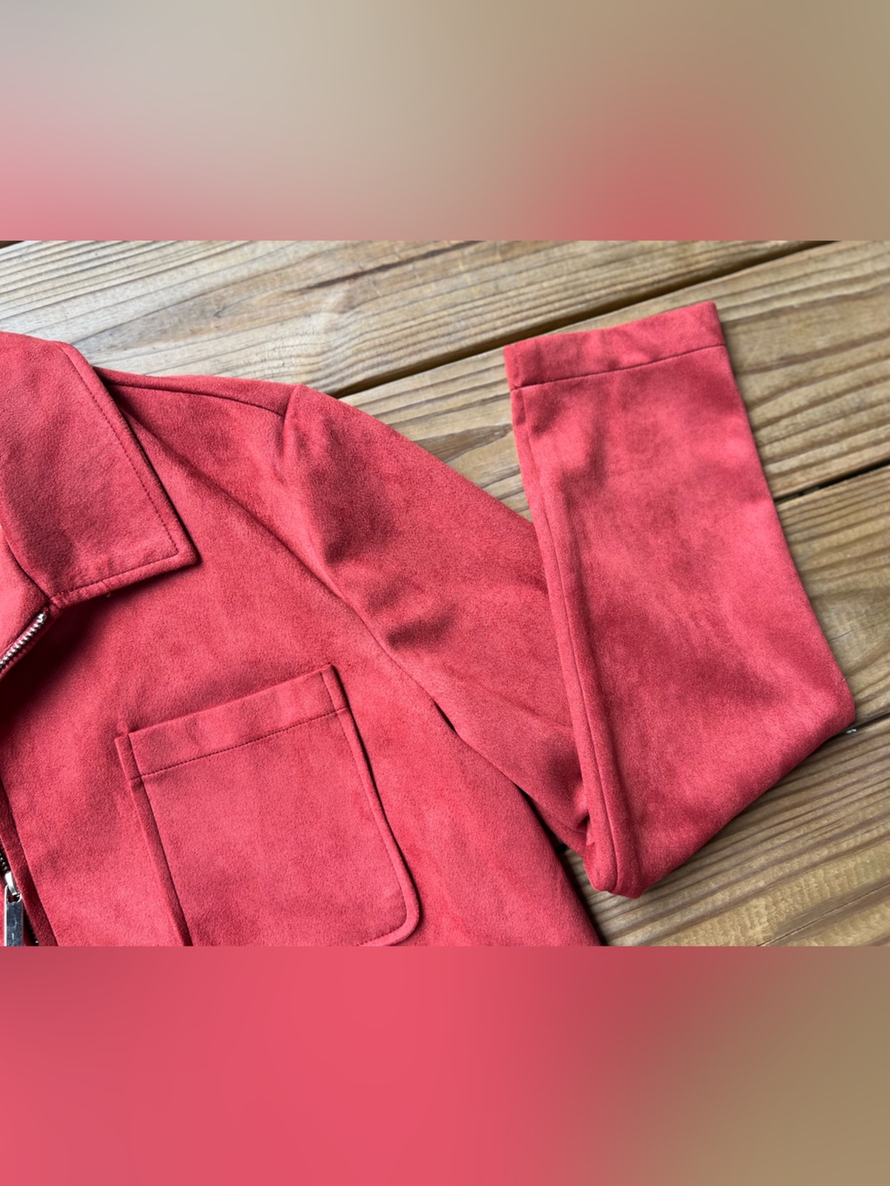 Bagatelle Collection Red Rust Faux Suede Zip Lightweight Jacket Extra Large - Picture 7 of 10
